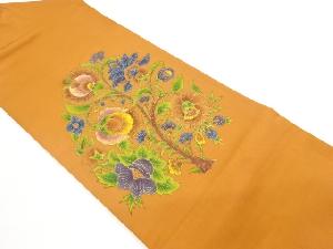 塩瀬金彩唐花に枝葉模様名古屋帯